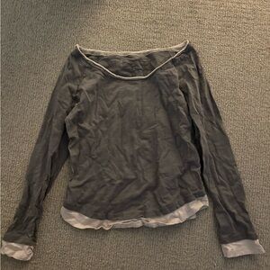 Gray and White Long Sleeve Top